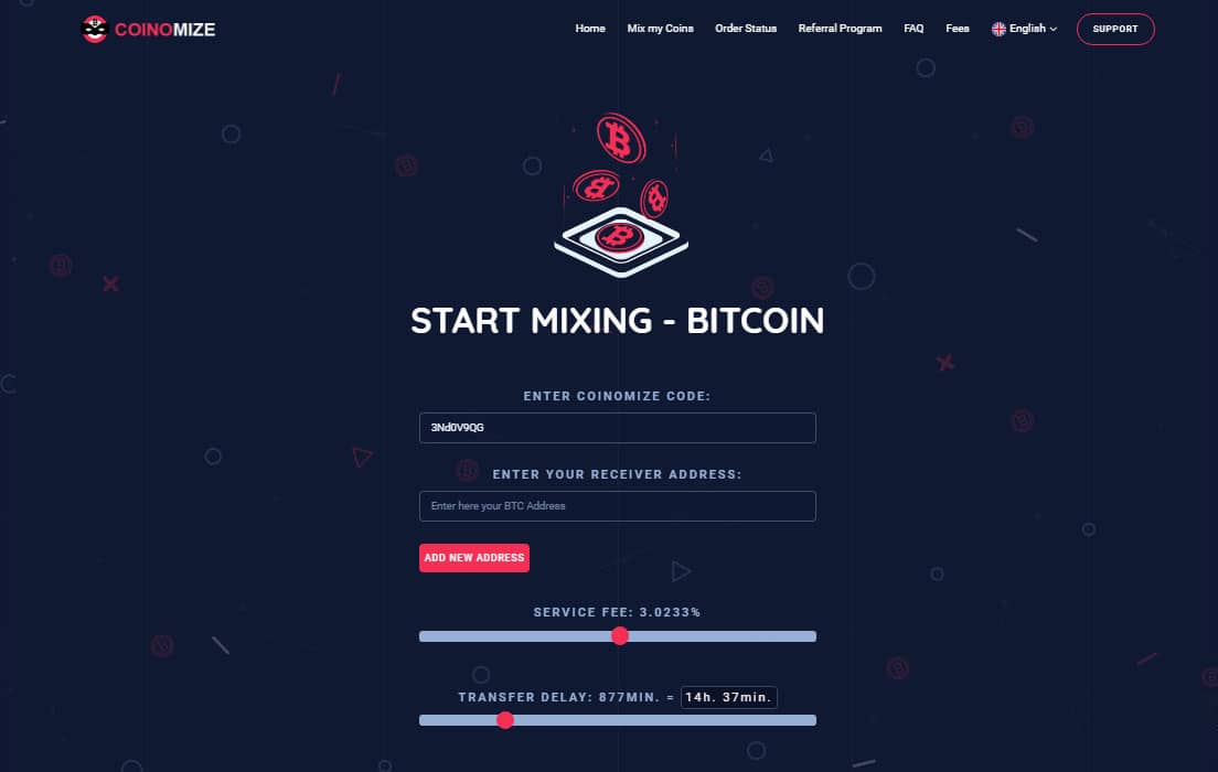 Coinomize mixer - main page